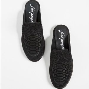 Free People Penny Loafers Faux Black Snake Suede